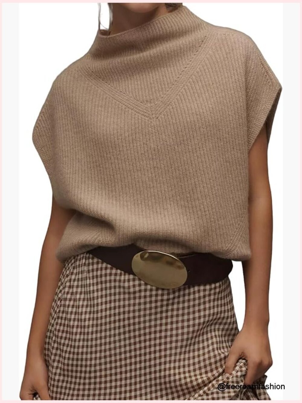 Oversized Ribbed Sweater Vest Mock Neck Sleeveless Pullover Knit Tank